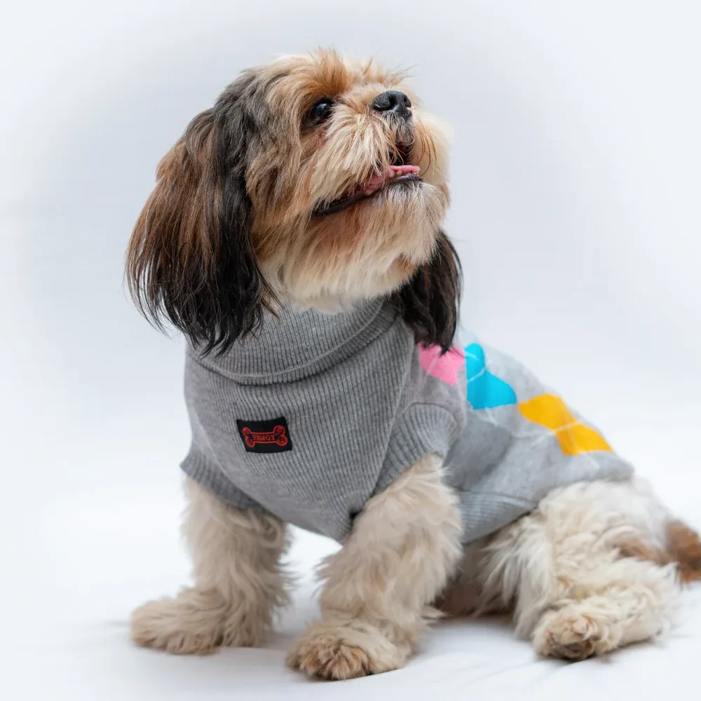 Pawgypets High Neck Cable Kint Sweater for Dogs and Cats (Grey) - Image 2