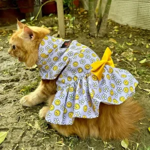 Pawgypets Smiley Daisy Dress for Cats (Lavender)