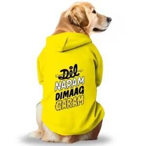 Pawsindia Dil Naram Dimag Garam Hoodie for Dogs (Yellow)