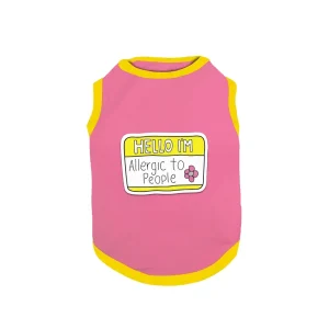 PawsIndia Hello I'm Allergic to People Printed with Ribbed Sleeves TShirt for Cats (Pink)