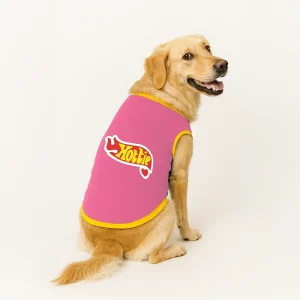 PawsIndia Hottie Printed with Ribbed Sleeves TShirt for Dogs (Pink)