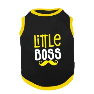 PawsIndia Little Boss Printed with Ribbed Sleeves TShirt for Cats (Black)