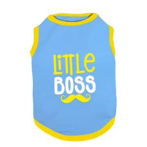PawsIndia Little Boss Printed with Ribbed Sleeves TShirt for Cats (Blue)