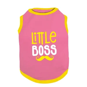 PawsIndia Little Boss Printed with Ribbed Sleeves TShirt for Cats (Pink)