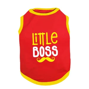 PawsIndia Little Boss Printed with Ribbed Sleeves TShirt for Cats (Red)