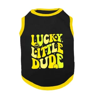 PawsIndia Lucky Little Dude Printed with Ribbed Sleeves TShirt for Cats (Black)