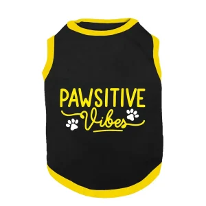 PawsIndia Pawsitive Vibes Printed with Ribbed Sleeves TShirt for Cats (Black)