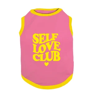 PawsIndia Self Love Club Printed with Ribbed Sleeves TShirt for Cats (Pink)