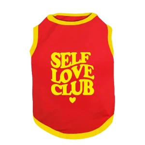 PawsIndia Self Love Club Printed with Ribbed Sleeves TShirt for Cats (Red)