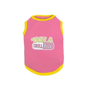 PawsIndia Take A Chill Pill Printed with Ribbed Sleeves TShirt for Cats (Pink)