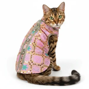 Pawsindia Traditional Nawabi Embroidered Kurta for Cats (Pink)