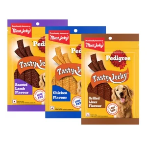 Pedigree Chicken & Liver, Grilled Liver and Roasted Lamb Flavour Tasty Jerky Dog Treat Combo