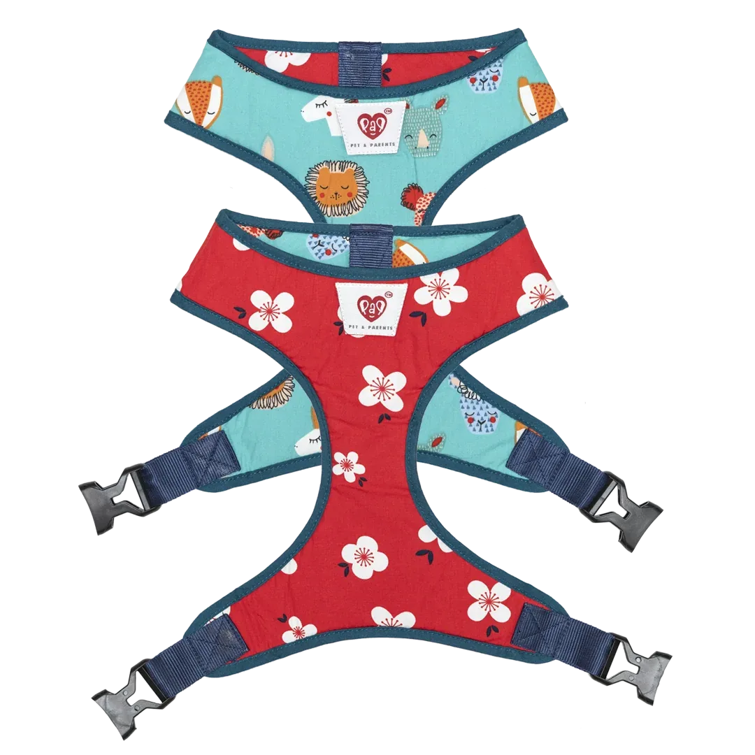 Pet And Parents Floral Cartoon Reversible Harness for Dogs