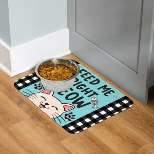 Pet Central Cat Feeding Mat, Feed Me Right Meow, 20"x15”