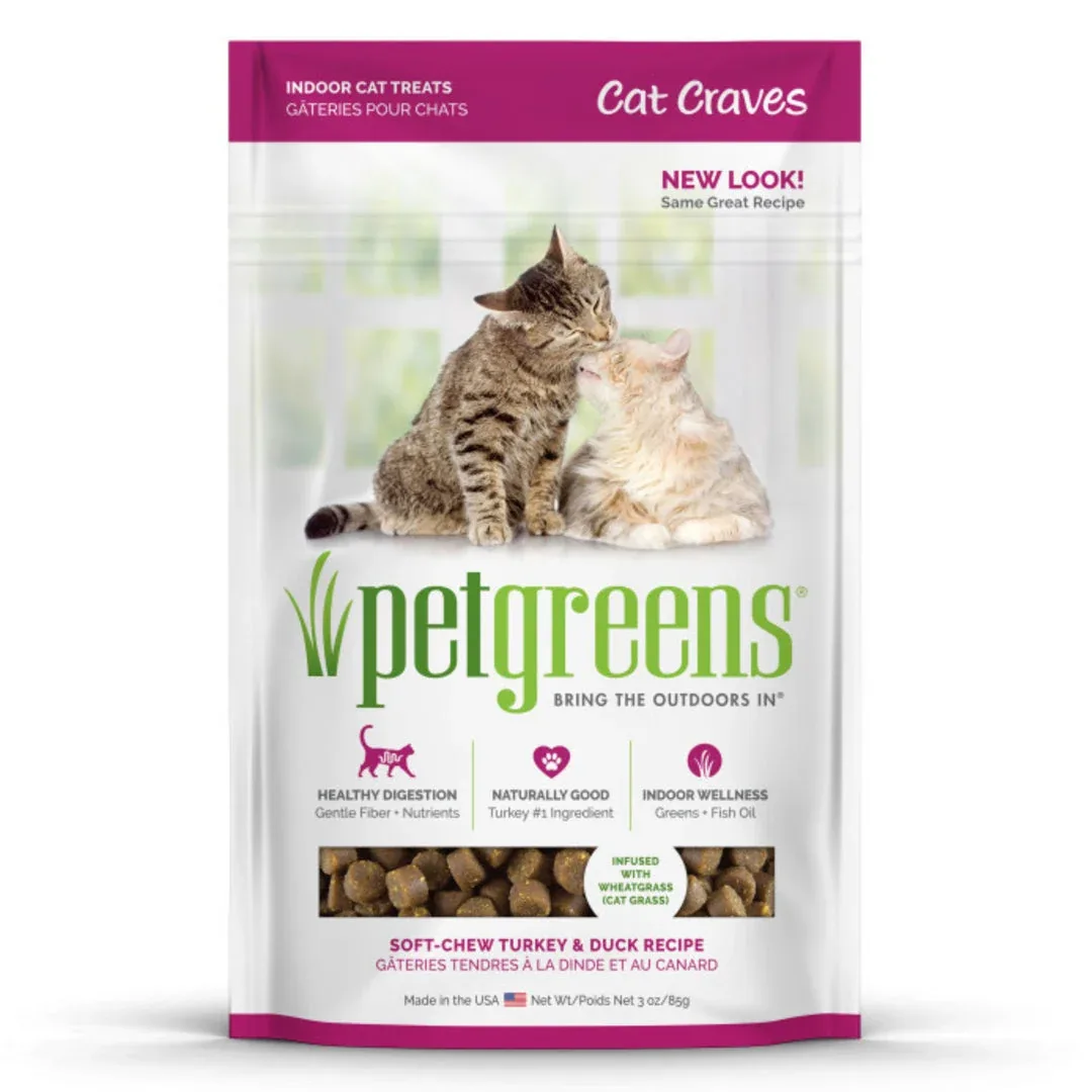 Pet Greens Cat Craves Semi-Moist Soft Cat Treats Turkey & Duck 3 oz