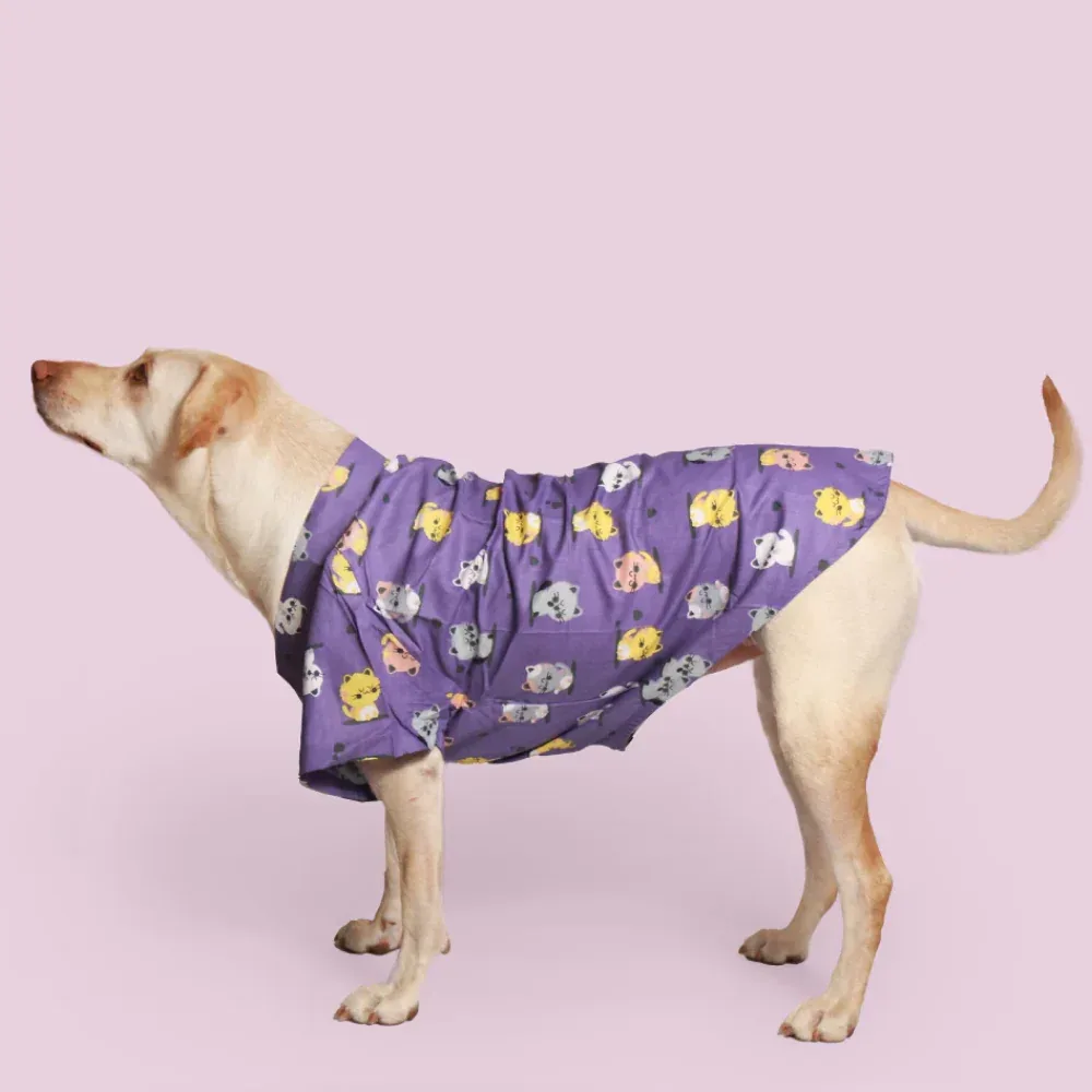 Pet Set Go Funky Cats Print Cotton Shirt for Dogs (Purple)