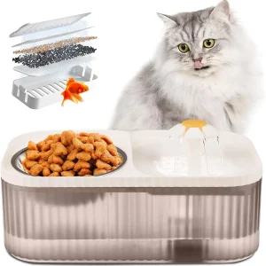 Pet Vogue Exclusive Water Fountain and Food Bowl with Ultra-Quiet Water Dispenser for Cats and Small Dogs (White)