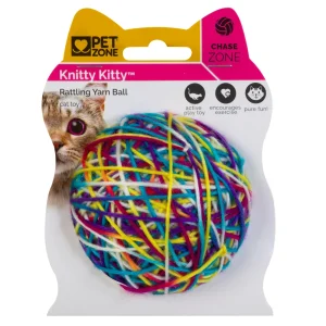 Pet Zone Products Knitty Kitty Rattle Yarn Ball Cat Toy Small