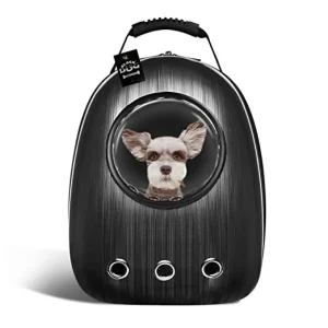 Petcrux Transparent Breathable Plain Astronaut Carrier Backpack for Dogs and Cats (Black)