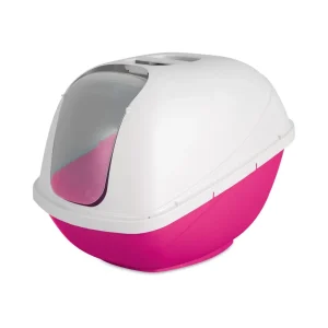 Petmate Basic Hooded Cat Litter Box Hot Pink Base/Pearl White Hood Large