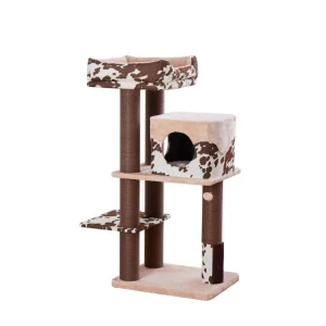 PetPals Cowboy Cat Tree Brown Cow Print 50 in, X-Large