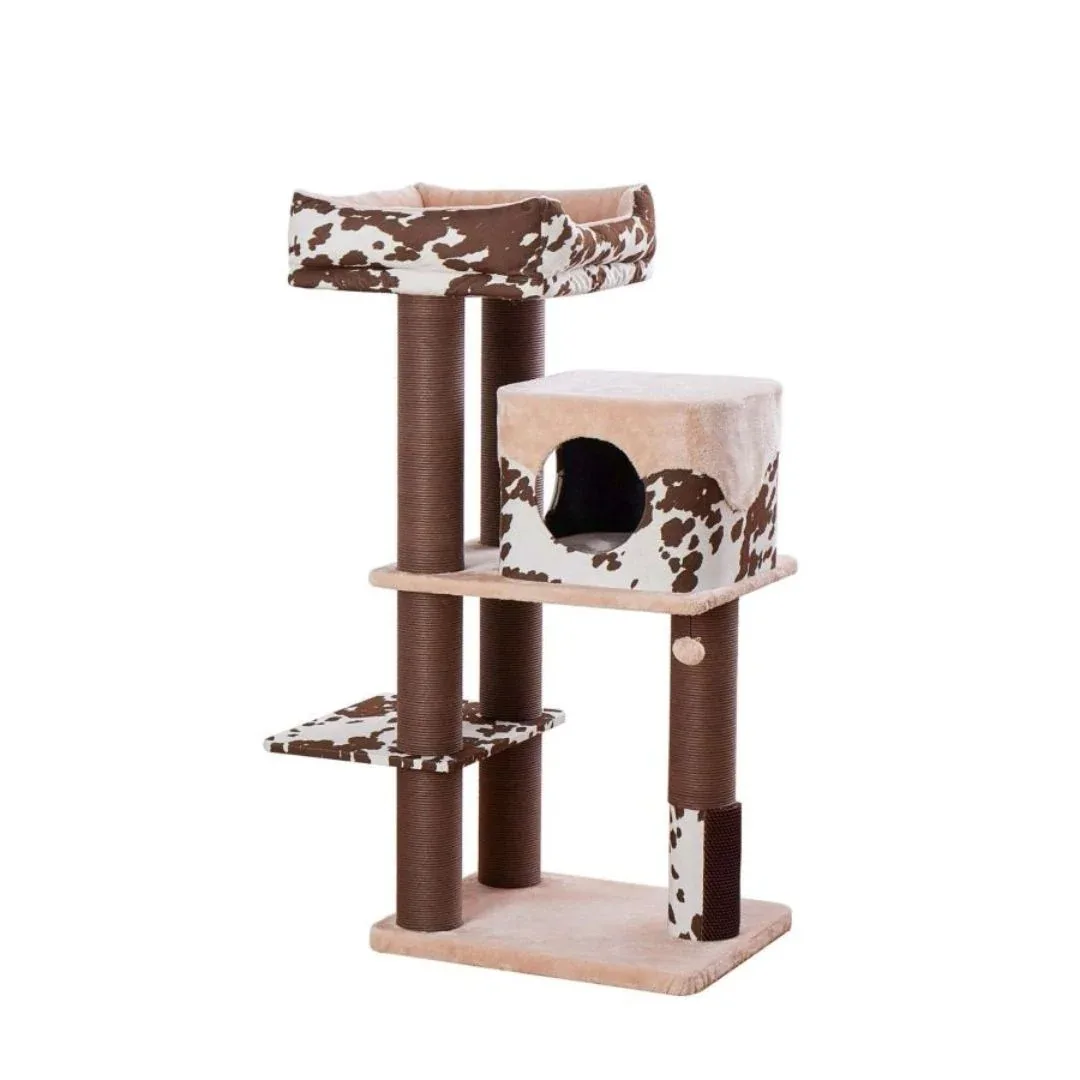 PetPals Cowboy Cat Tree Brown Cow Print 50 in, X-Large