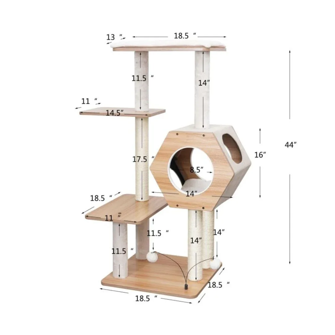 PetPals Wagon Style 4-Level Cat Tree Ivory 44 in - Image 2