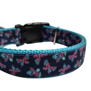 Pink and Blue Butterflies Nylon Dog Collar