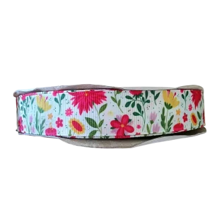 Pink And Yellow Floral Nylon Dog Collar