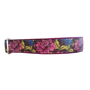 Pink & Blue Flowers Nylon Dog Collar