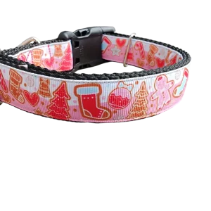 Pink Christmas Cookies Nylon Dog Collar