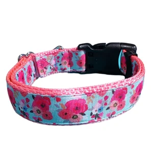 Pink Floral Nylon Dog Collar MD, LG, XL, Leash