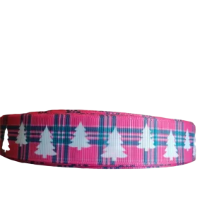 Pink Plaid Trees Nylon Dog Collar