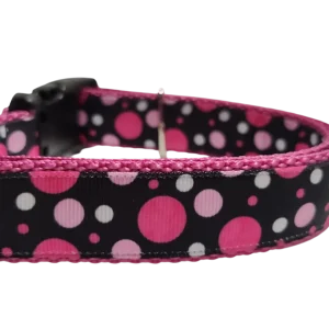Pink Polka Dots Pattern Nylon Dog Collar