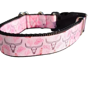 Pink Western Longhorn Nylon Dog Collar