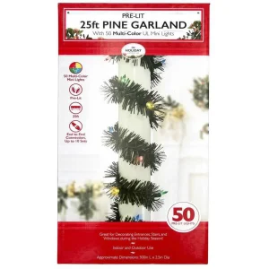 Pre-lit Pine Garland With Multi-Color Mini Lights 25 ft.