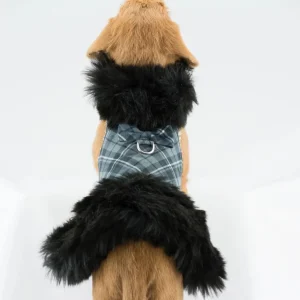 Susan Lanci Scotty Charcoal Plaid Fur Coat- Black Fur