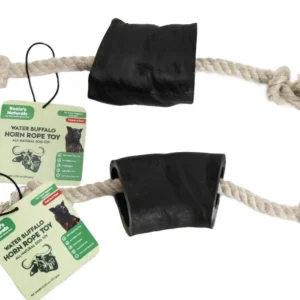 WATER BUFFALO HORN ROPE TUG Dog Toy, Cotton Rope 14 in, Long-Lasting, Natural Dog Treat & Chews, Dog Dental Chew Toy, 10 oz each, Case of 2