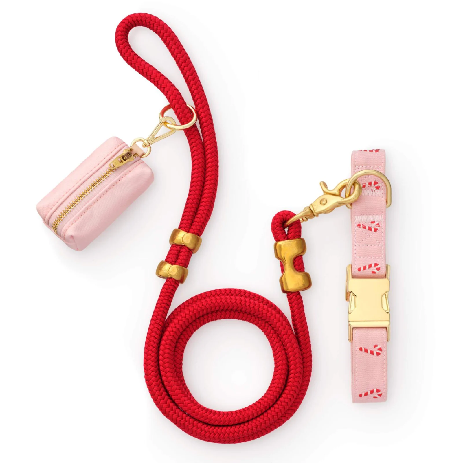 Blush Pink Candy Canes Embroidered Collar Walk Set