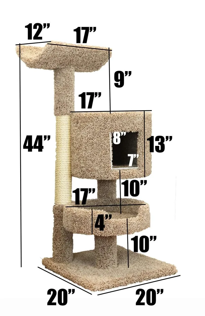 Compact Cat Condo | Solid Wood Cat Tree with Cave & Hammock - Image 2