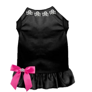 Skull Studded Dog Dress - Studded Skull Button Dog Collar with Ruffle Hem