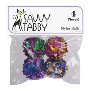 Savvy Tabby ST Mylar Balls Cat Toy, 4 ct
