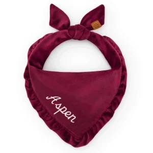 Burgundy Velvet Ruffled Dog Bandana