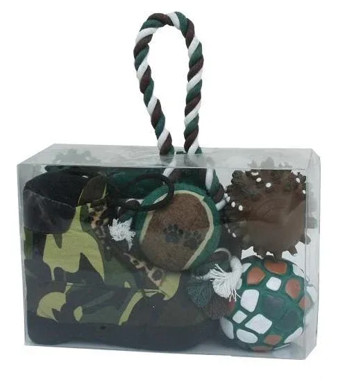 Pet Life ® 'Hunter Themed' 8 Piece Jute Rope and Rubberized Squeak Chew Pet Dog Toy Gift Set