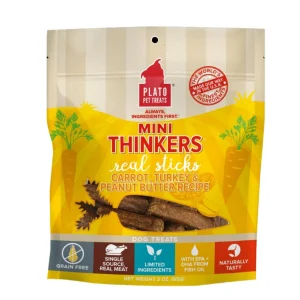 Plato Pet Treats Mini Thinkers Carrot Turkey & Peanut Butter Natural Dog Chews - 3 oz Bag