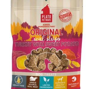Plato Pet Treats Grain-Free Original Real Strips Turkey & Sweet Potato Soft and Chewy Dog Treats - 18 oz Bag