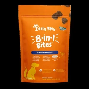 Zesty Paws 8-In-1 Multivitamin Bites Chicken Flavored Supplemental Soft and Chewy Dog Treats