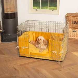 Dog Crate with Cushion & Bumper in Saffron Velvet by Lords & Labradors