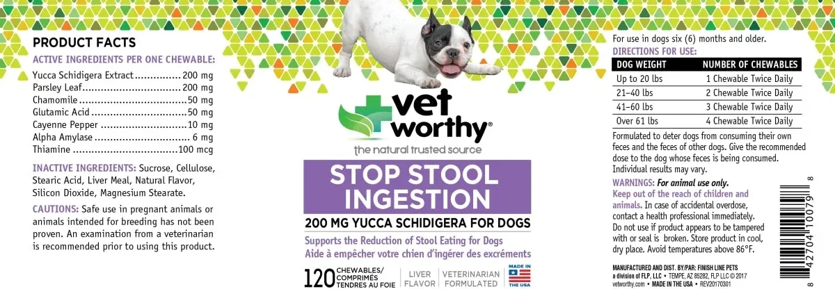 Vet Worthy Stop Stool Ingestion Tablet Cat and Dog Supplement - 120 Capsule Bottle