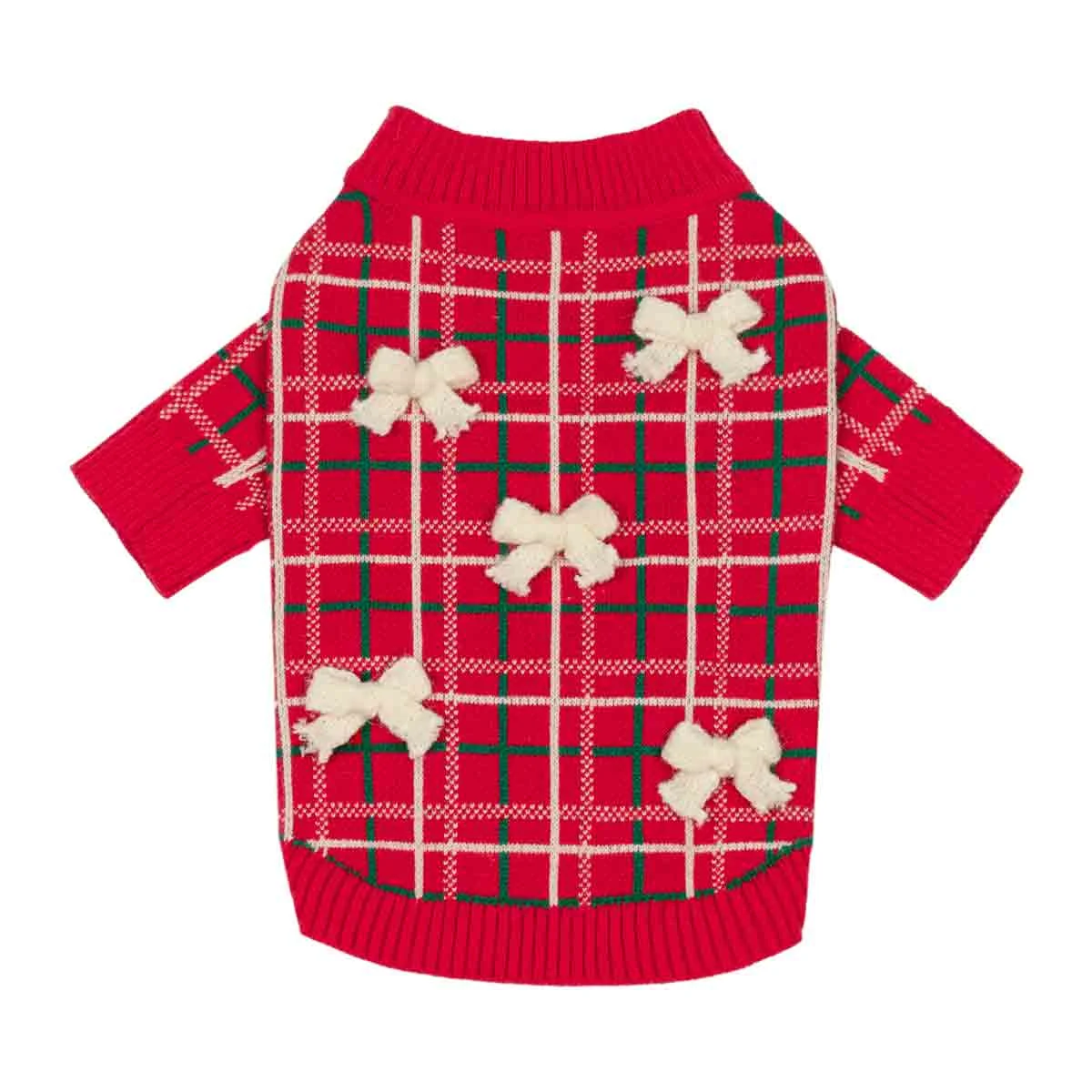Plaid Bow Dog Christmas Sweater